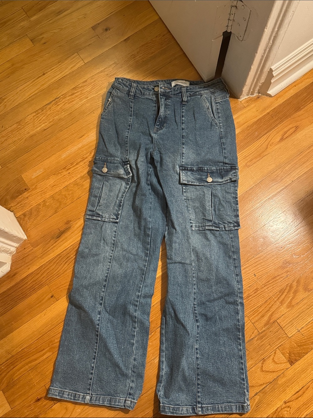 Wide Leg Blue Cargo Denim Jeans